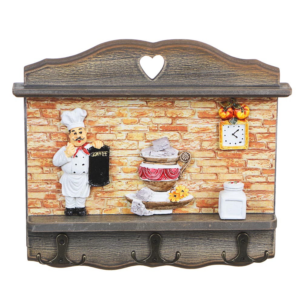 LADECOR Ключница открытого типа, 6 крючков, 22х25,5х4,5см, МДФ, 2 дизайна, арт.№ 510-166