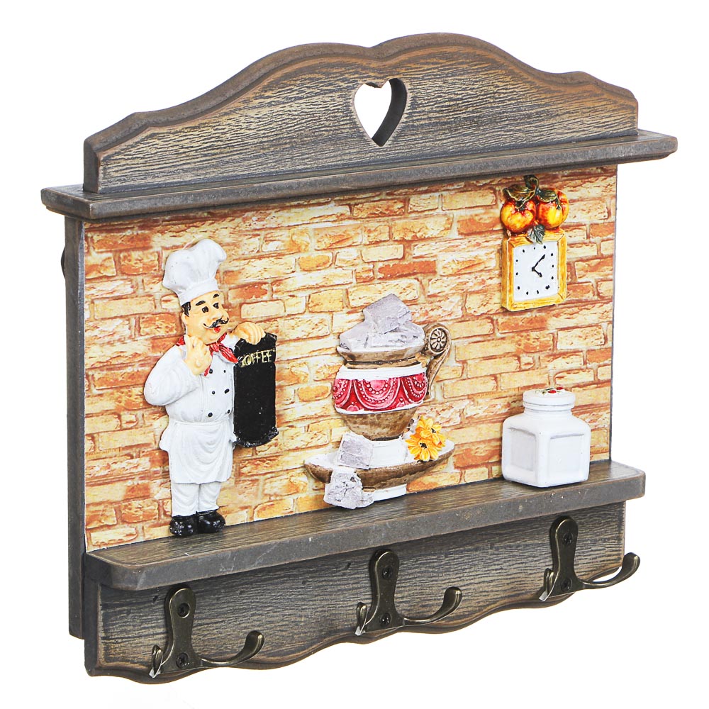 LADECOR Ключница открытого типа, 6 крючков, 22х25,5х4,5см, МДФ, 2 дизайна, арт.№ 510-166