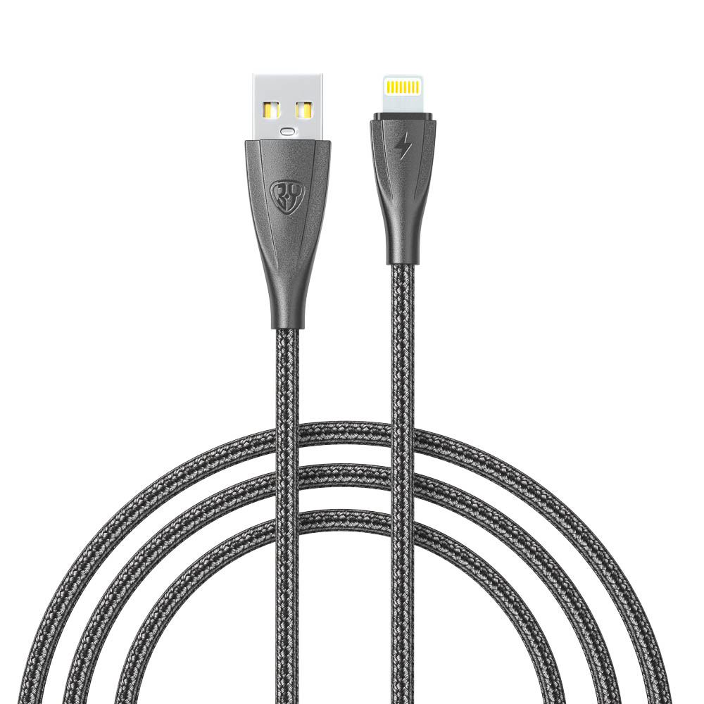 Кабель для зарядки USB(A)-iP BY Nylon Pro, 12Вт, 1 м, 2.4A, нейлон, черный, арт.№ 931-618