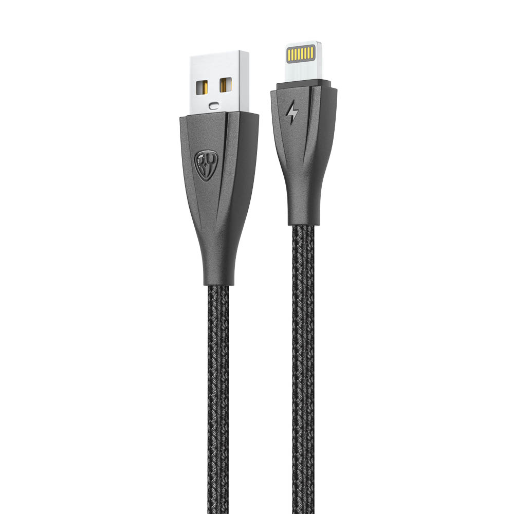 Кабель для зарядки USB(A)-iP BY Nylon Pro, 12Вт, 1 м, 2.4A, нейлон, черный, арт.№ 931-618