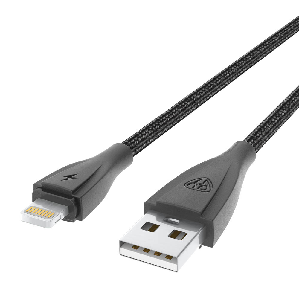 Кабель для зарядки USB(A)-iP BY Nylon Pro, 12Вт, 1 м, 2.4A, нейлон, черный, арт.№ 931-618