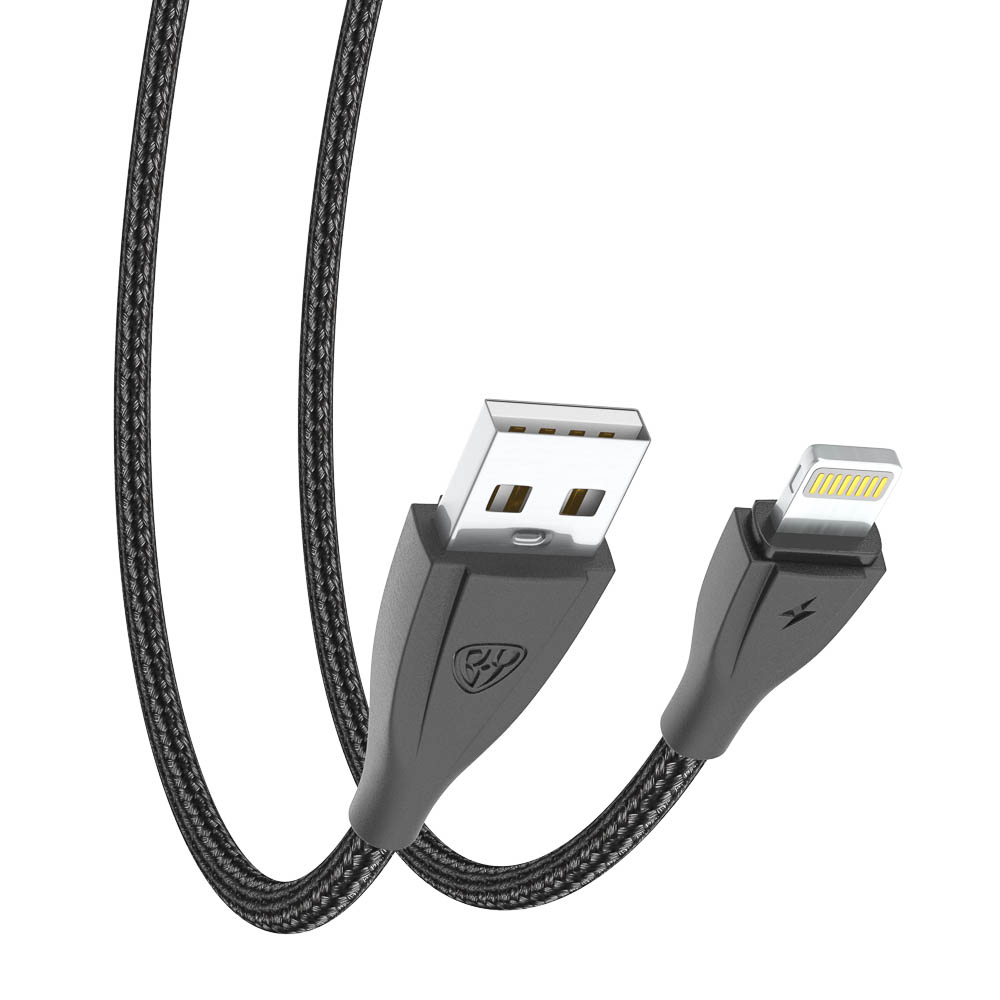 Кабель для зарядки USB(A)-iP BY Nylon Pro, 12Вт, 1 м, 2.4A, нейлон, черный, арт.№ 931-618