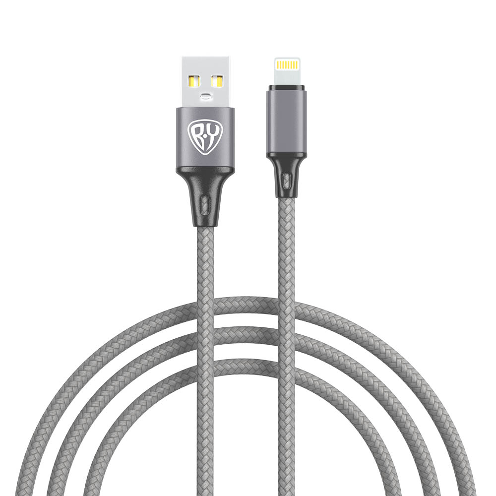 Кабель для зарядки USB(A)-iP BY Solid, 12Вт, 1 м, 2.4A, нейлон, мет. кон., графитовый, арт.№ 931-619