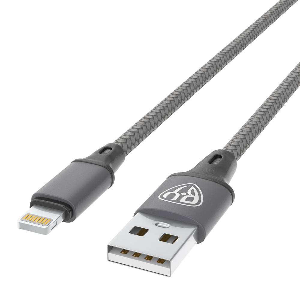 Кабель для зарядки USB(A)-iP BY Solid, 12Вт, 1 м, 2.4A, нейлон, мет. кон., графитовый, арт.№ 931-619