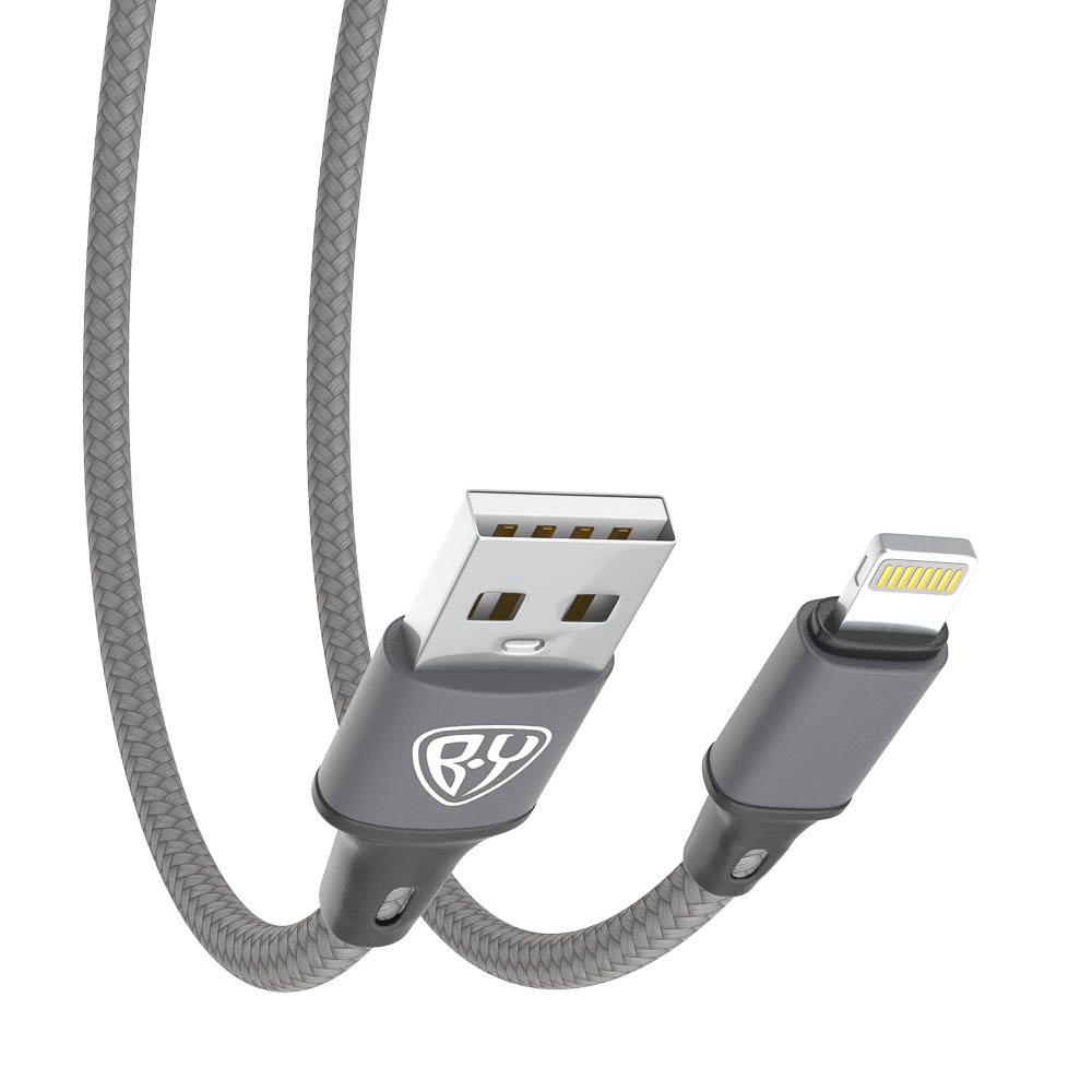 Кабель для зарядки USB(A)-iP BY Solid, 12Вт, 1 м, 2.4A, нейлон, мет. кон., графитовый, арт.№ 931-619