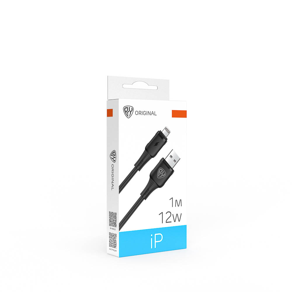 Кабель для зарядки USB(A)-iP BY Twist, 12Вт, 1 м, 2.4A, гибкий силикон, чёрный, арт.№ 931-620
