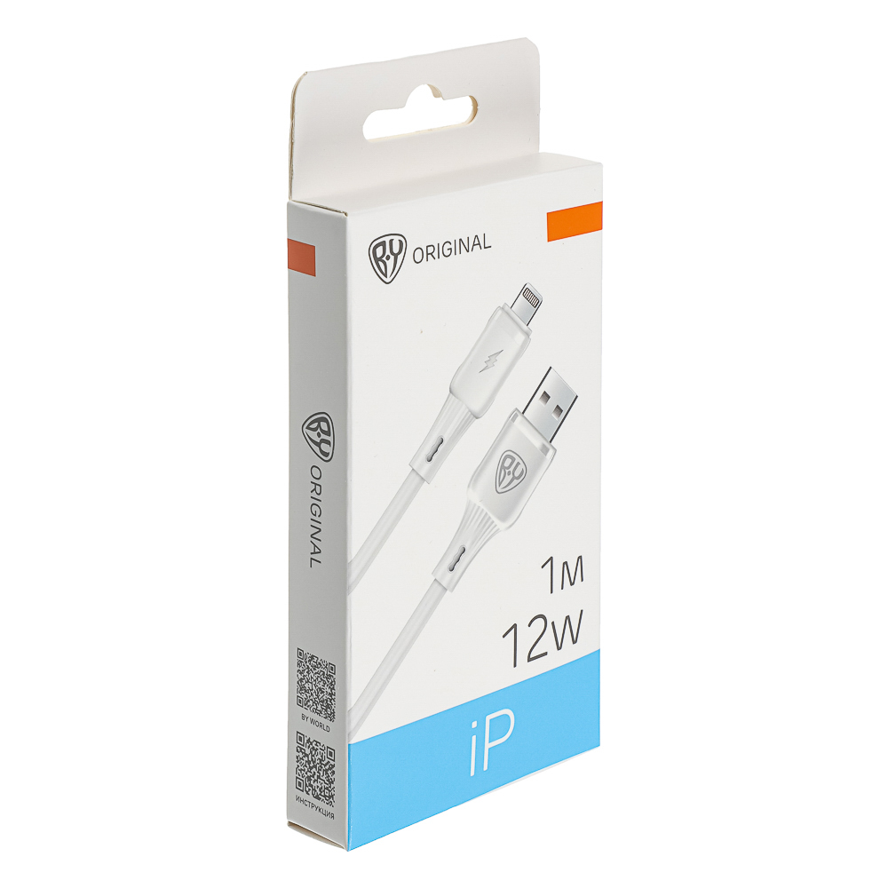 Кабель для зарядки USB(A)-iP BY Twist, 12Вт, 1 м, 2.4A, гибкий силикон, белый, арт.№ 931-621