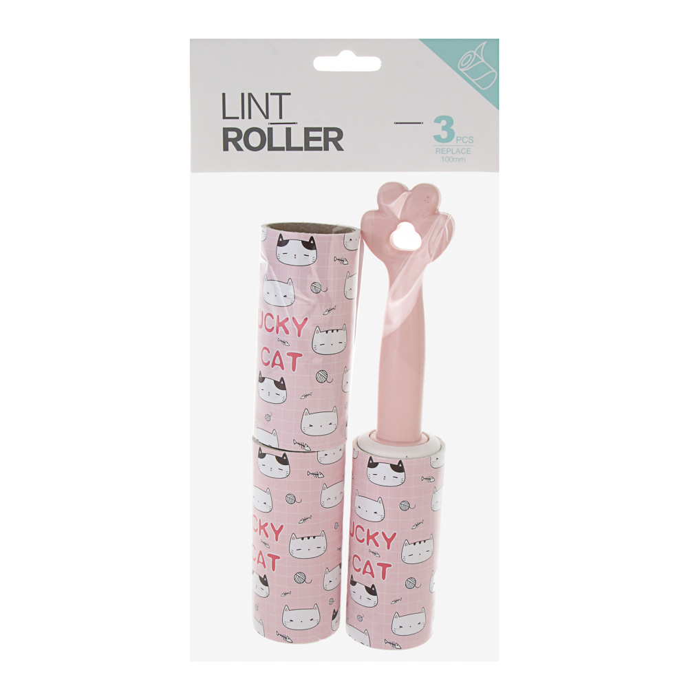 Ролик для чистки одежды тм VETTA с кошачьей лапкой + 2 сменных блока, 40 листов, пластик, арт.№ 454-014