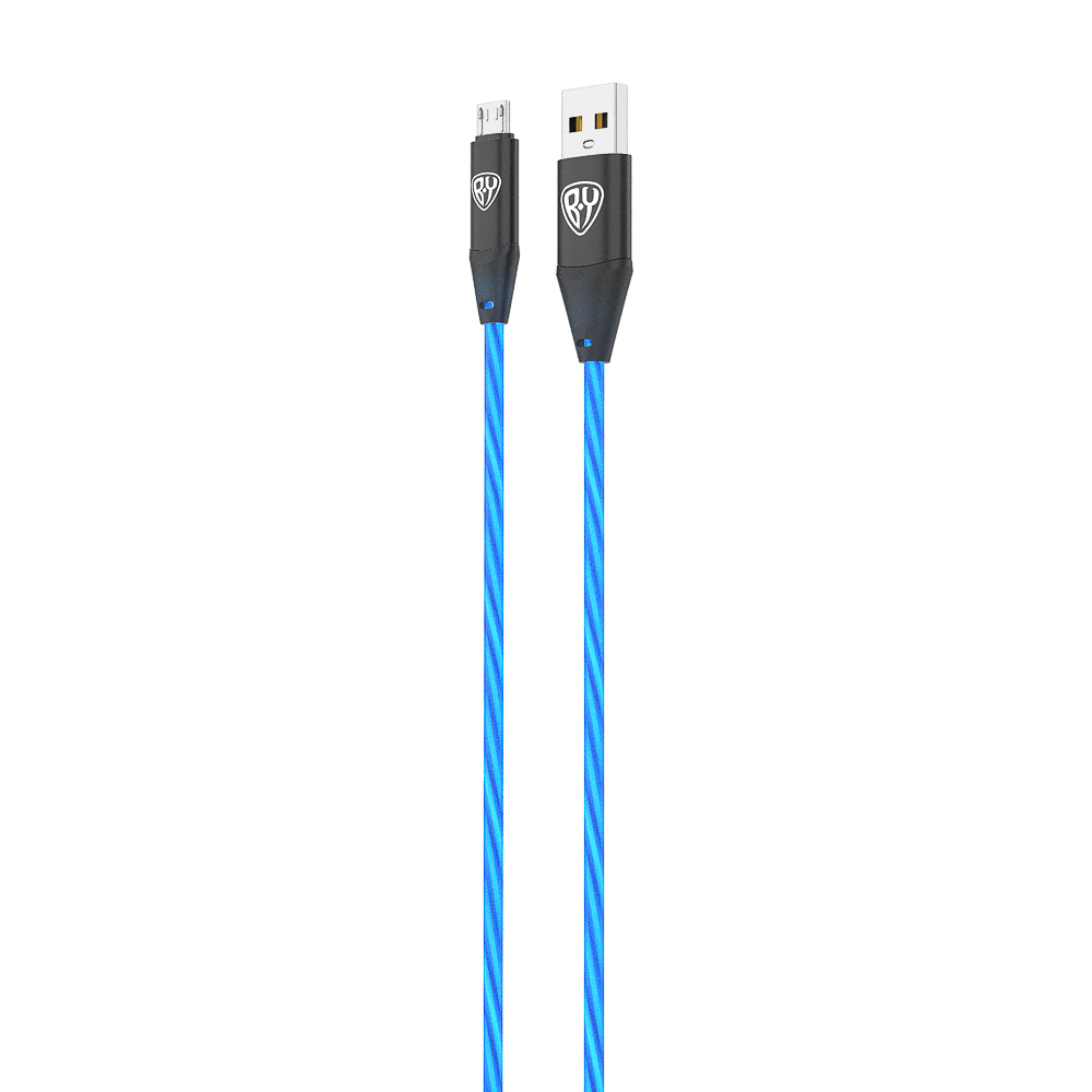 Кабель для зарядки USB(A)-microUSB BY Светящийся, 1м, 2.4А, Быстрая зарядка, LED подсветка синяя, арт.№ 443-012