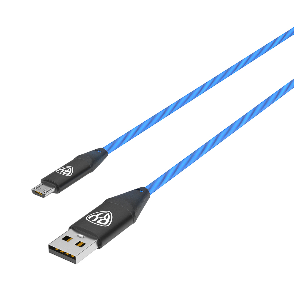 Кабель для зарядки USB(A)-microUSB BY Светящийся, 1м, 2.4А, Быстрая зарядка, LED подсветка синяя, арт.№ 443-012