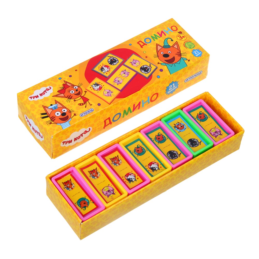 ИГРОЛЕНД Домино "ТРИ КОТА", 21 пр., пластик, 16х3х5см, арт.№ 896-068
