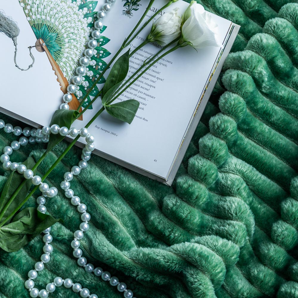 PROVANCE Плед, микрофибра, 180х200см, 280гр/м "Волна", зеленый MP, арт.№ 486-111