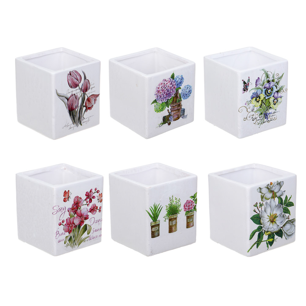 INBLOOM Кашпо Цветы 10х9см, керамика, арт.№ 164-358