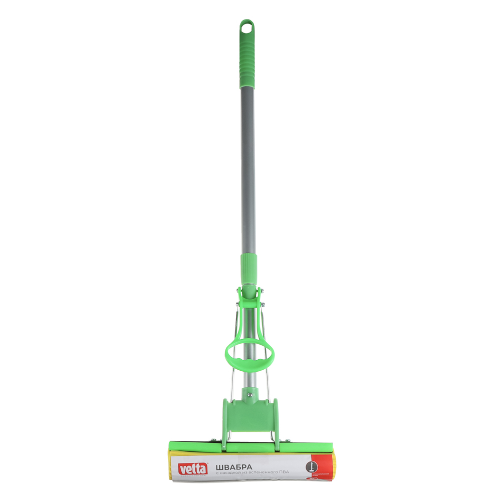 Швабра с отжимом и сменной насадкой ПВА тм VETTA,телеск. ручка 78-110см, нерж.сталь, 1 ряд роликов, арт.№ 444-049