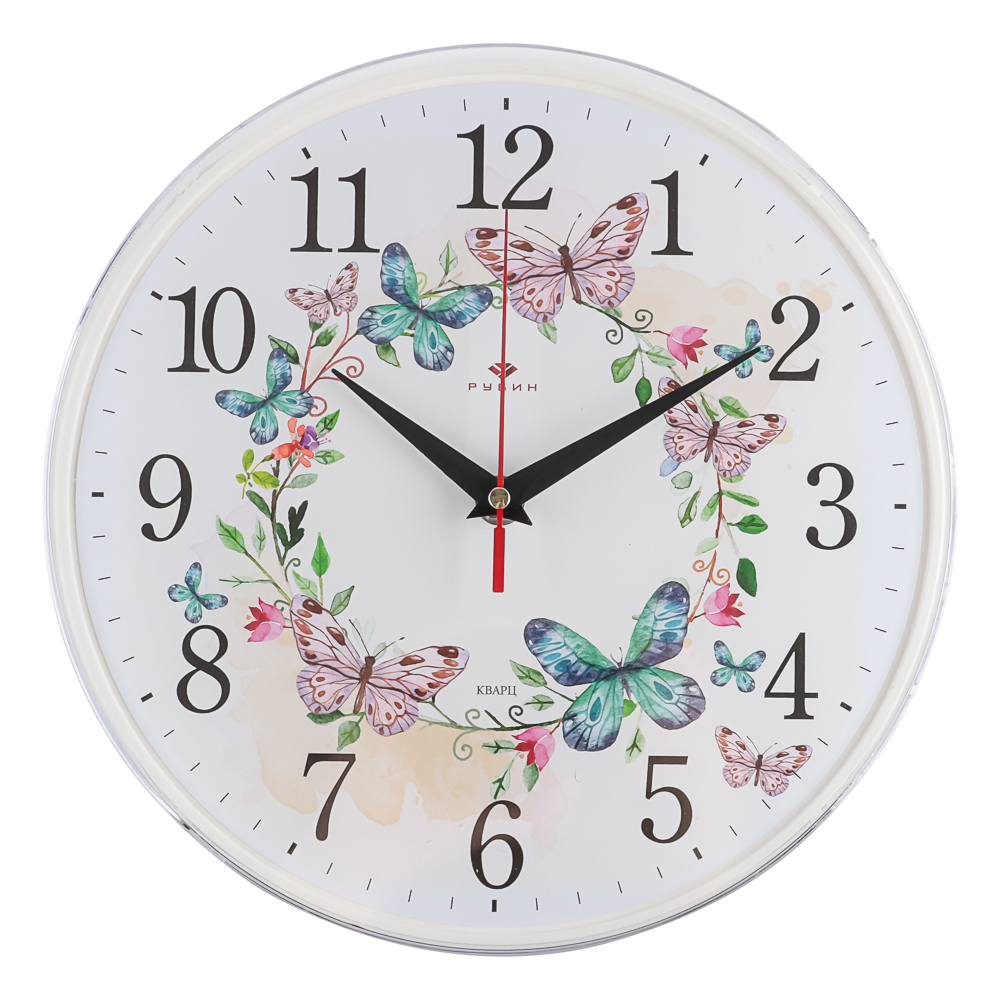 Часы настенные круг d=25см, основание белое "Венок из бабочек", арт.2524-141, арт.№ 581-374