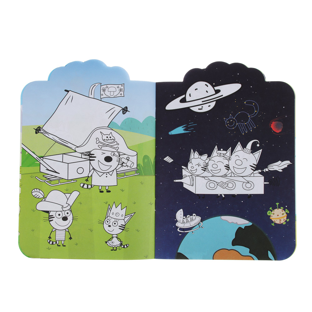 ХОББИХИТ Раскраска с наклейками "Три кота", 12 страниц, бумага, 21х15см, 2 дизайна, арт.№ 290-269