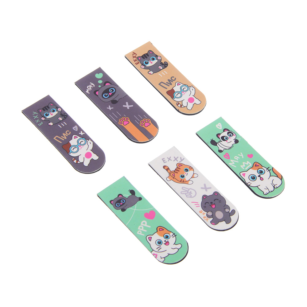 Магнитные закладки, 6 штук "Единорожка/Котики" 12x1,9см, размер упаковки 18,3x10,3см., 2 диз, арт.№ 524-308