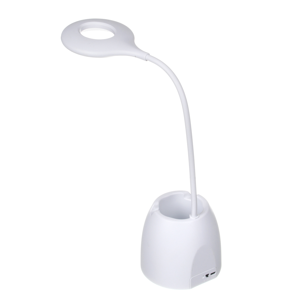Лампа настольная FORZA, 16 LED, питание USB, с подставкой, кабель 1.5м, 1200Lux, аккум.1200мАч, бел., арт.№ 476-361