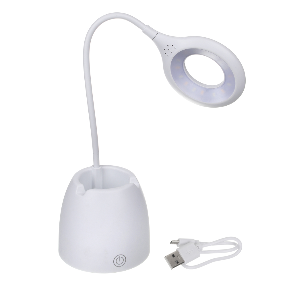Лампа настольная FORZA, 16 LED, питание USB, с подставкой, кабель 1.5м, 1200Lux, аккум.1200мАч, бел., арт.№ 476-361