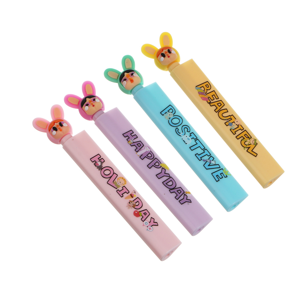 Ручка гелевая синяя 0,5мм, с линейкой, 2 в 1, "Беби ушки", 4 вида, арт.№ 591-287