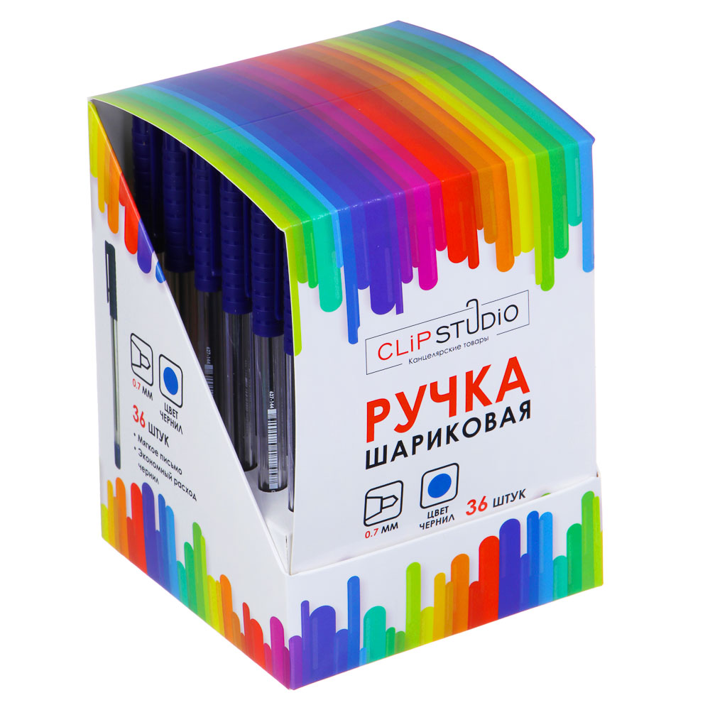 Ручка шариковая ClipStudio синяя, наконечник 0,7 мм, прозрачный корпус, 627-144, арт.№ 627-144