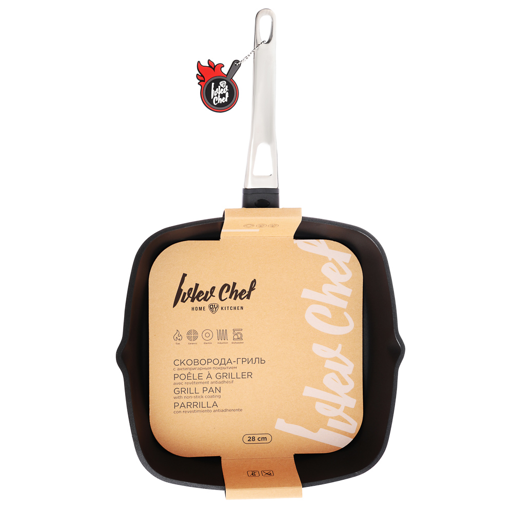 Ivlev Chef Royal Сковорода-гриль литая d28х28см, антиприг.покрытие Whitford Quantanium, индукция, арт.№ 846-607