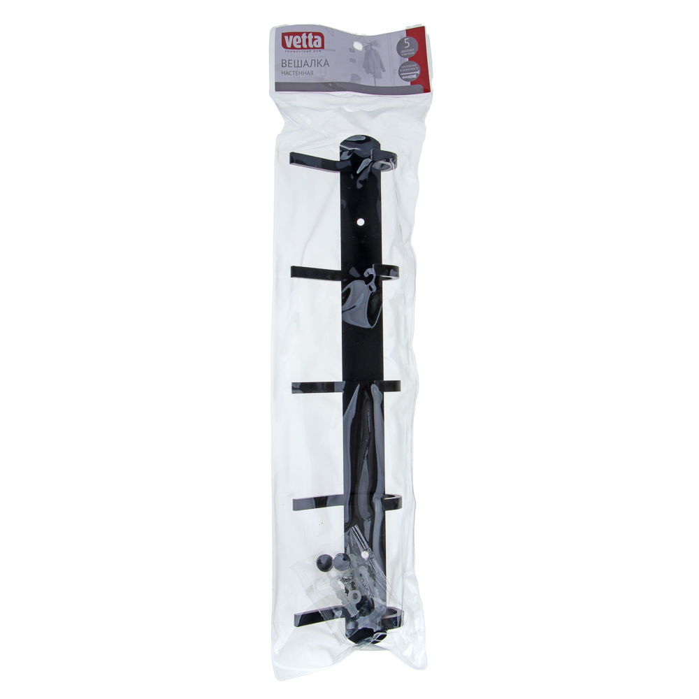 Вешалка настенная, 5 двойных крючков, тм VETTA, алюминий, черный цвет, арт.№ 465-258
