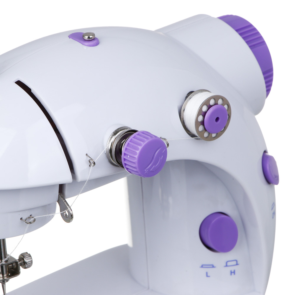 LEBEN Швейная машинка, 6 Вт, полуавтомат, 2 скорости, 4xАА или 220 В, белая, 195х125х200мм, арт.№ 248-020