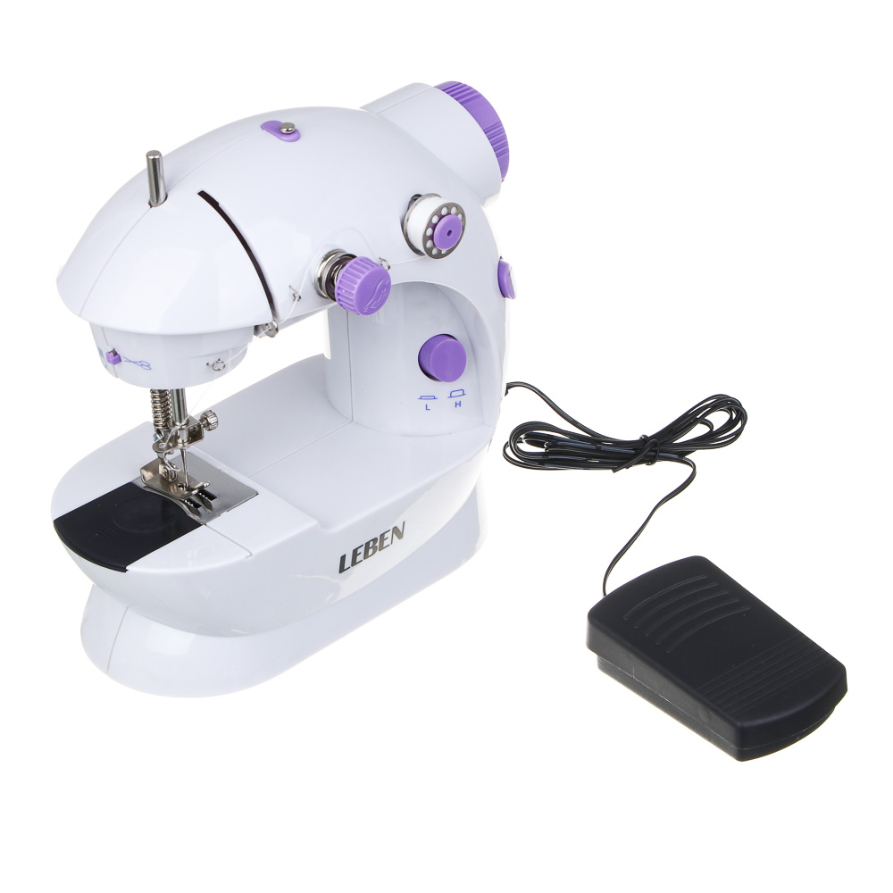 LEBEN Швейная машинка, 6 Вт, полуавтомат, 2 скорости, 4xАА или 220 В, белая, 195х125х200мм, арт.№ 248-020