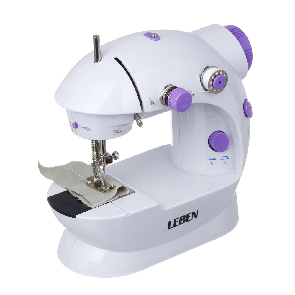 LEBEN Швейная машинка, 6 Вт, полуавтомат, 2 скорости, 4xАА или 220 В, белая, 195х125х200мм, арт.№ 248-020