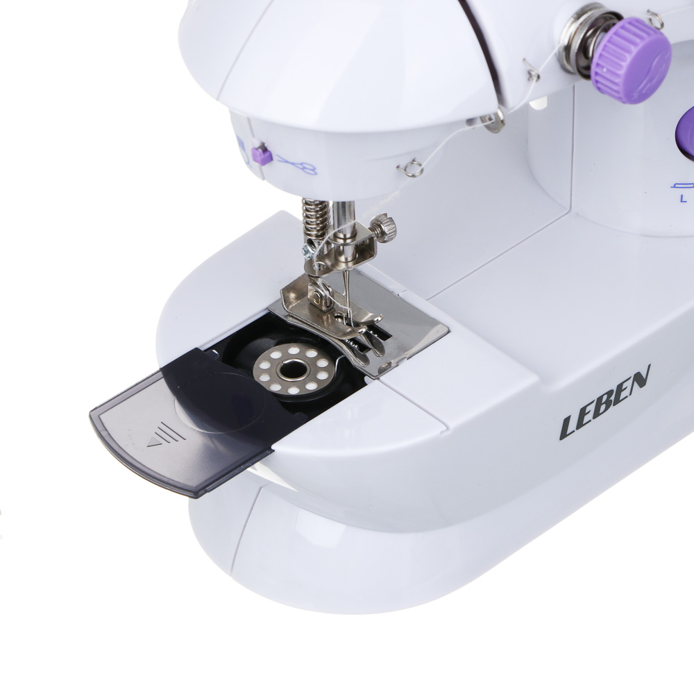 LEBEN Швейная машинка, 6 Вт, полуавтомат, 2 скорости, 4xАА или 220 В, белая, 195х125х200мм, арт.№ 248-020