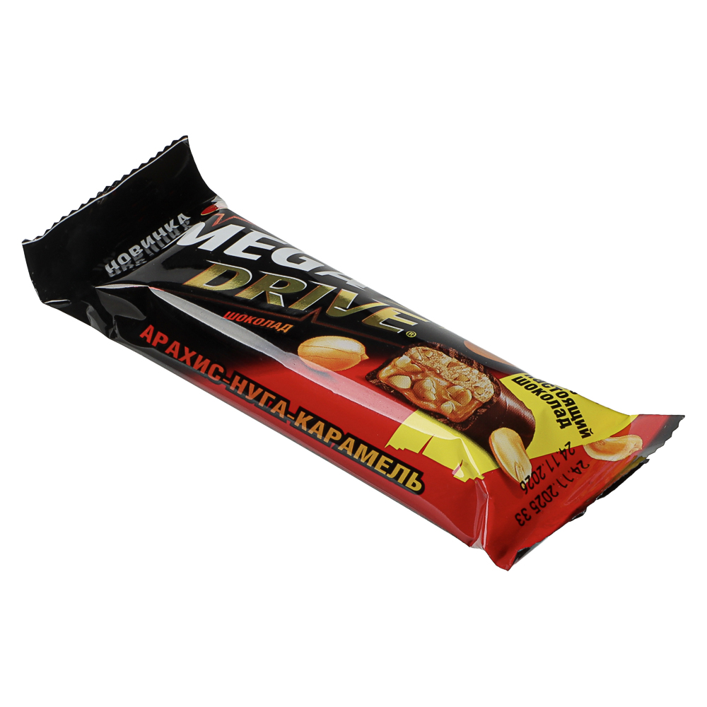 Шоколадный батончик MEGA DRIVE с начинкой арахис нуга мягкая карамель 47г, арт.№ 347-547