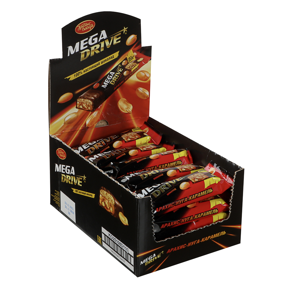 Шоколадный батончик MEGA DRIVE с начинкой арахис нуга мягкая карамель 47г, арт.№ 347-547