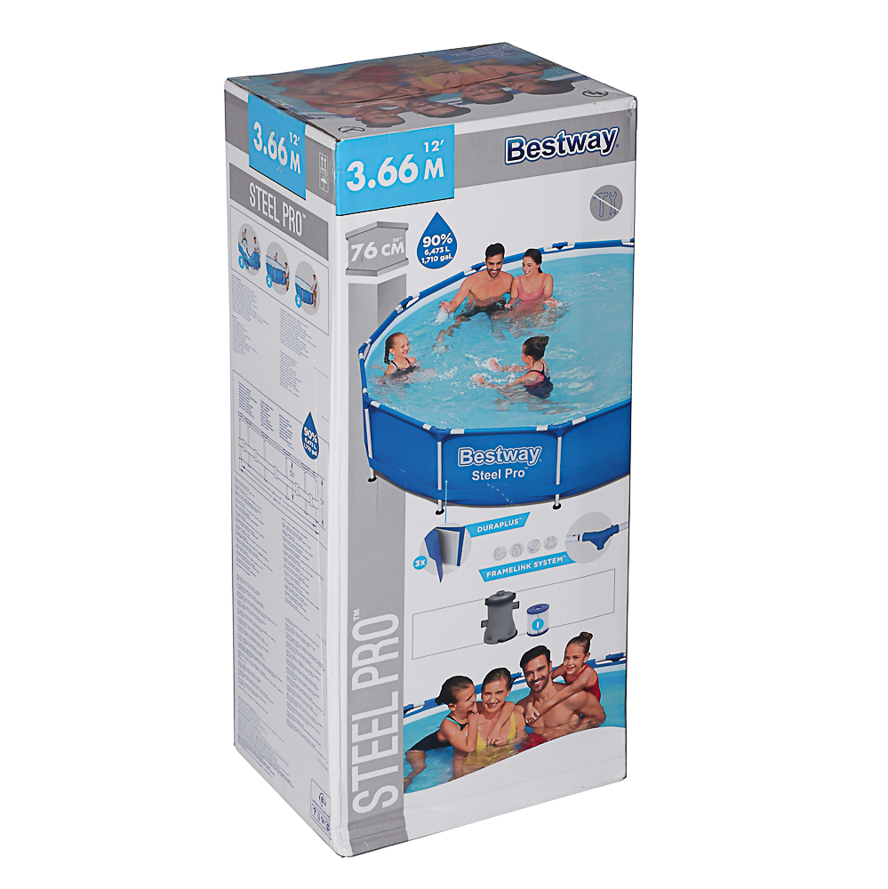 BESTWAY Бассейн каркасный, фильтр-насос, Fe 43%, PVC 50%, 366x76см, 56681, арт.№ 012-018