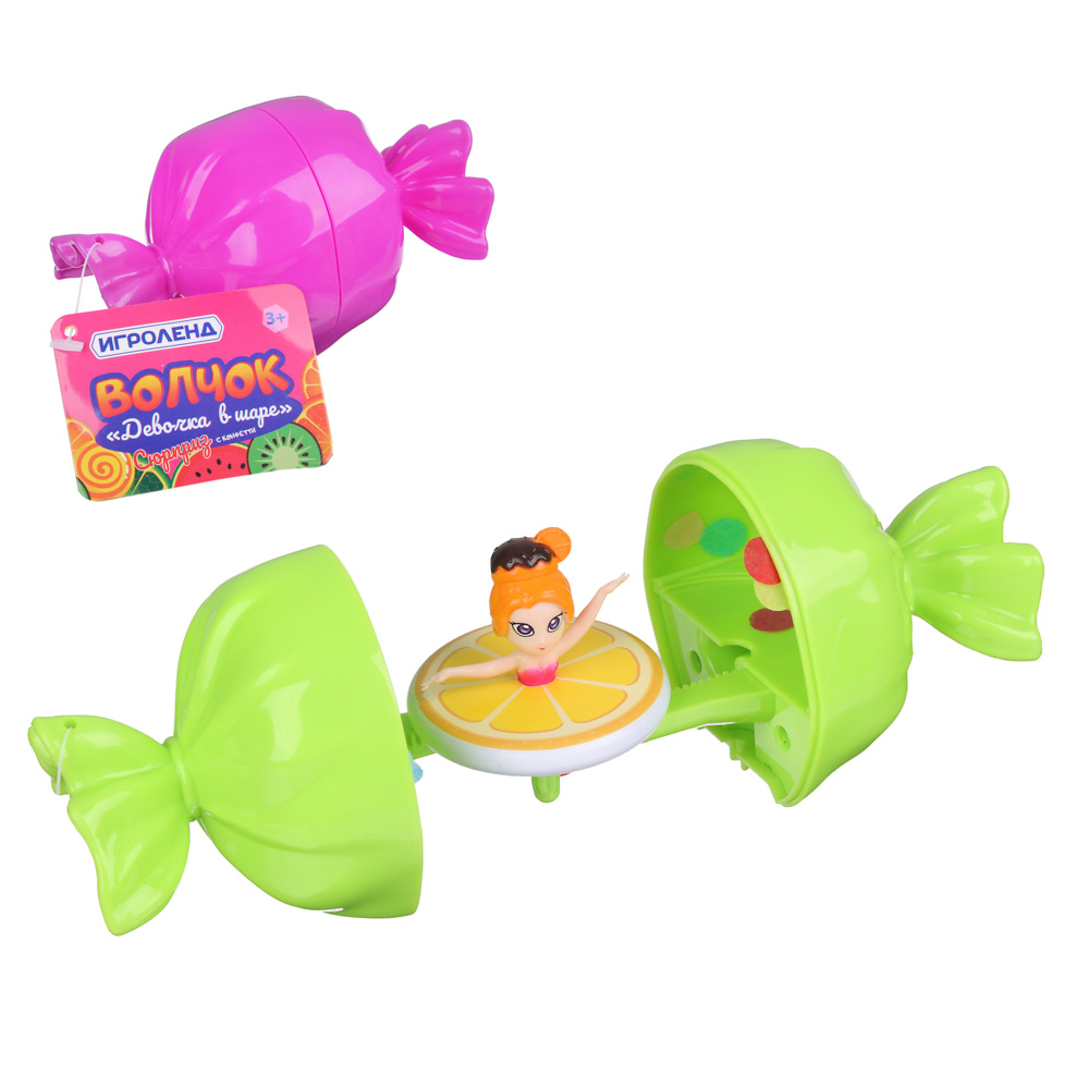 ИГРОЛЕНД Волчок девочка в шаре, ABS, 12,5х6,5х6,5см, 6 дизайнов, арт.№ 295-175