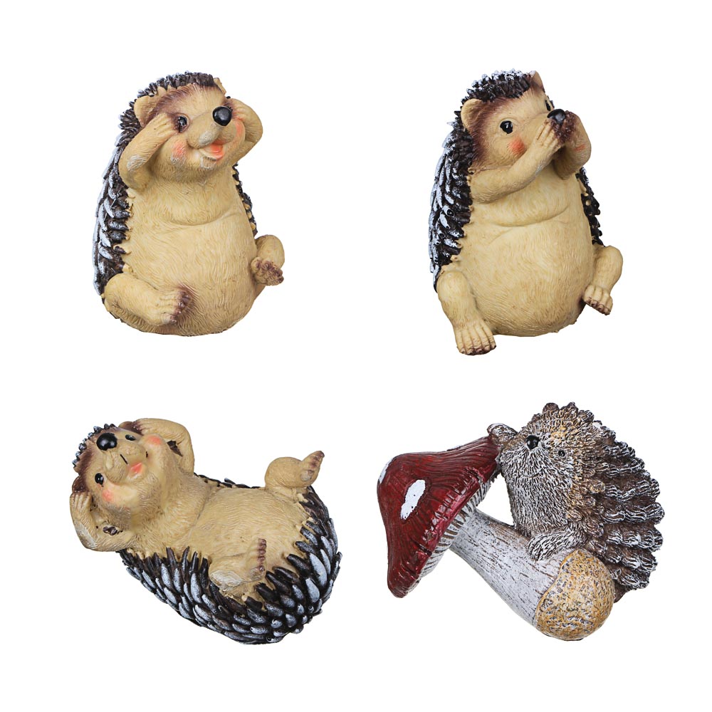 INBLOOM Фигура садовая "Ежики", 14-15см, полистоун, 4 дизайна, арт.№ 162-182