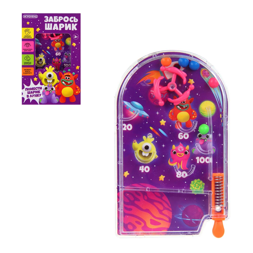 ИГРОЛЕНД Мини игра пинбол "Забрось шарик", PS, бумага, 10,8х7х1,2 см, 2 дизайна, арт.№ 214-082