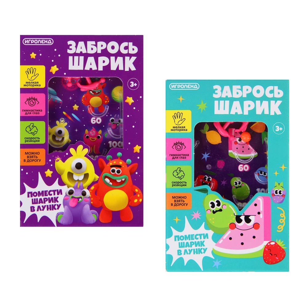 ИГРОЛЕНД Мини игра пинбол "Забрось шарик", PS, бумага, 10,8х7х1,2 см, 2 дизайна, арт.№ 214-082