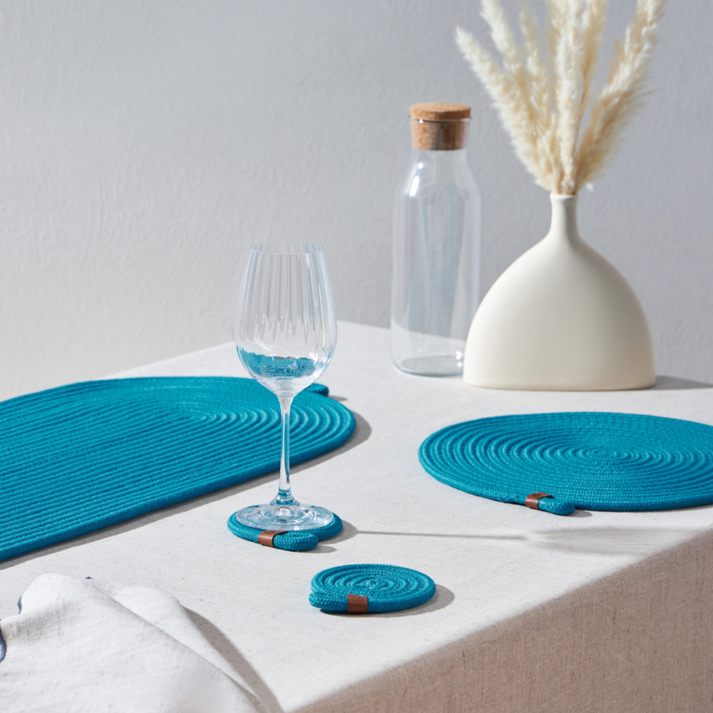 BY COLLECTION Карибы Подставка декоративная, 2 штуки в комплекте, d10см, 100% полиэстер, бирюзовый, арт.№ 496-025