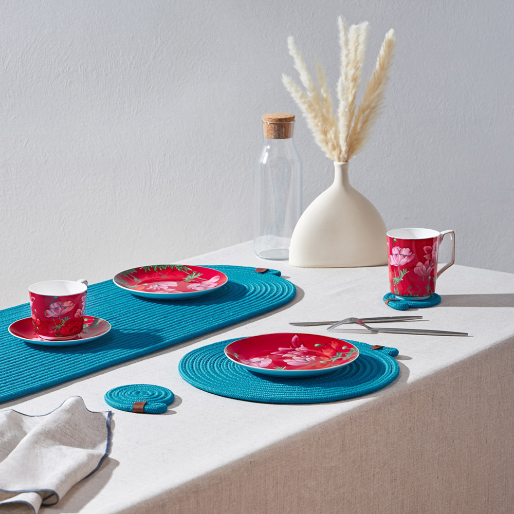 BY COLLECTION Карибы Подставка декоративная, 2 штуки в комплекте, d10см, 100% полиэстер, бирюзовый, арт.№ 496-025