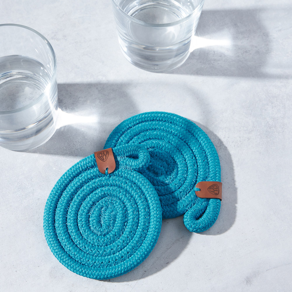 BY COLLECTION Карибы Подставка декоративная, 2 штуки в комплекте, d10см, 100% полиэстер, бирюзовый, арт.№ 496-025
