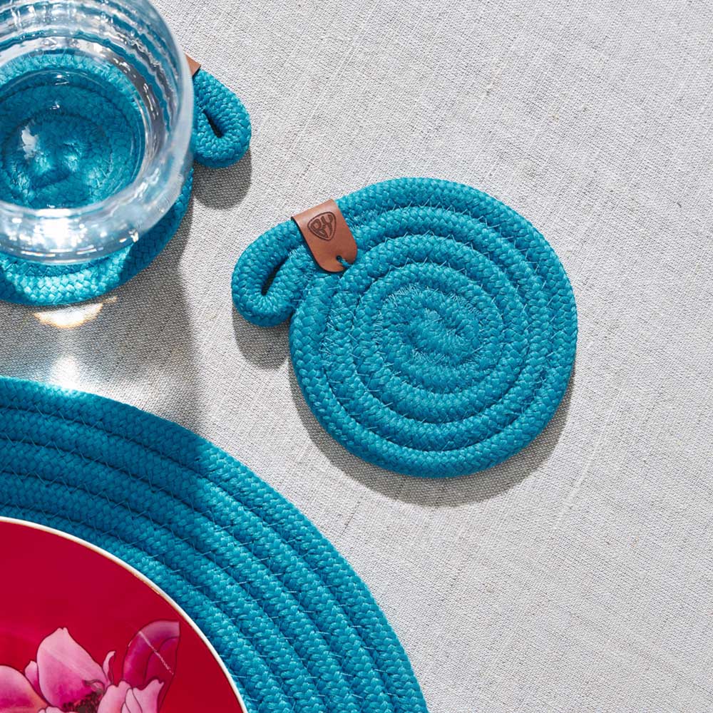 BY COLLECTION Карибы Подставка декоративная, 2 штуки в комплекте, d10см, 100% полиэстер, бирюзовый, арт.№ 496-025