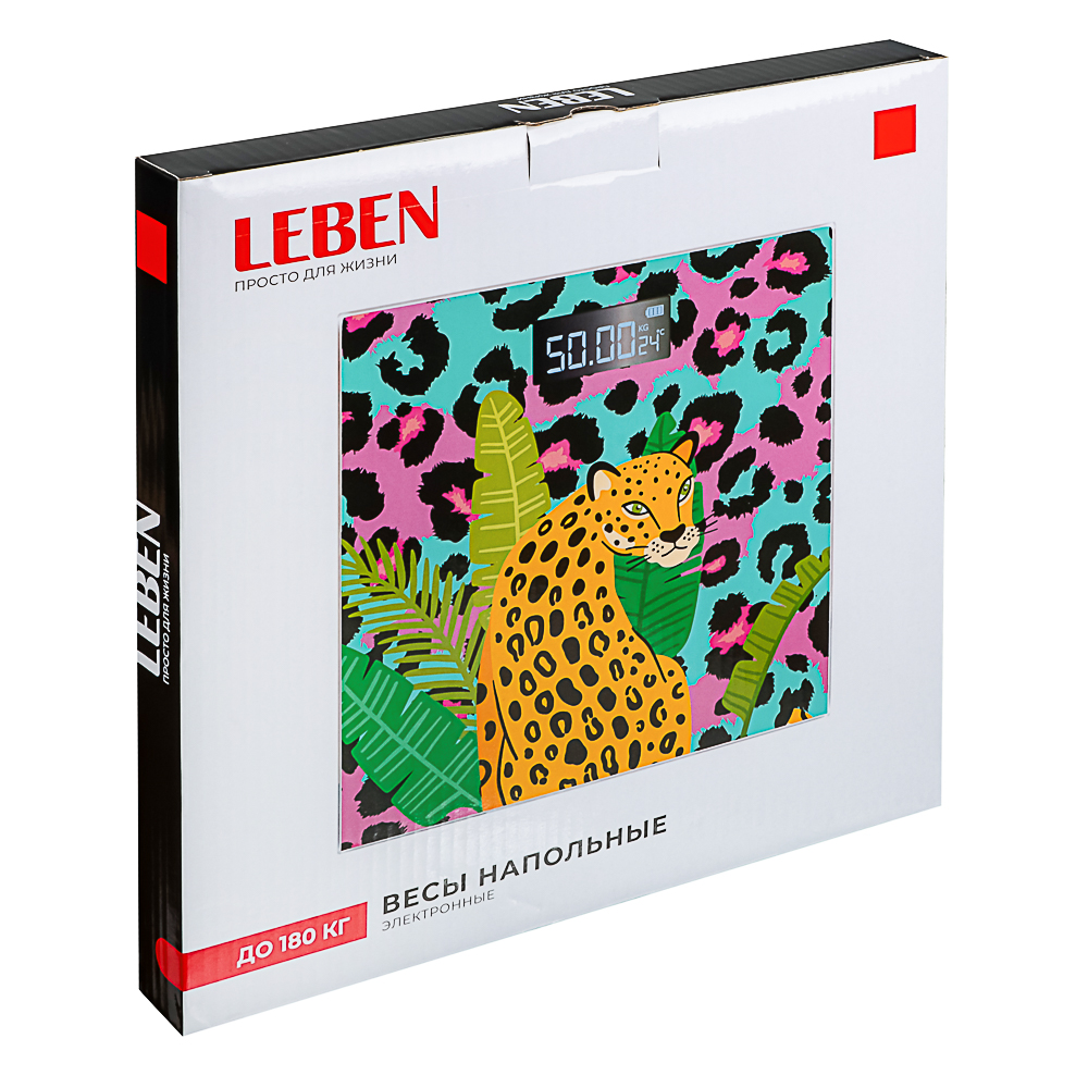 LEBEN Весы напольные электронные Modern Style, ЖК-дисплей, макс. нагр. до 180кг, 26х26 см, арт.№ 252-087