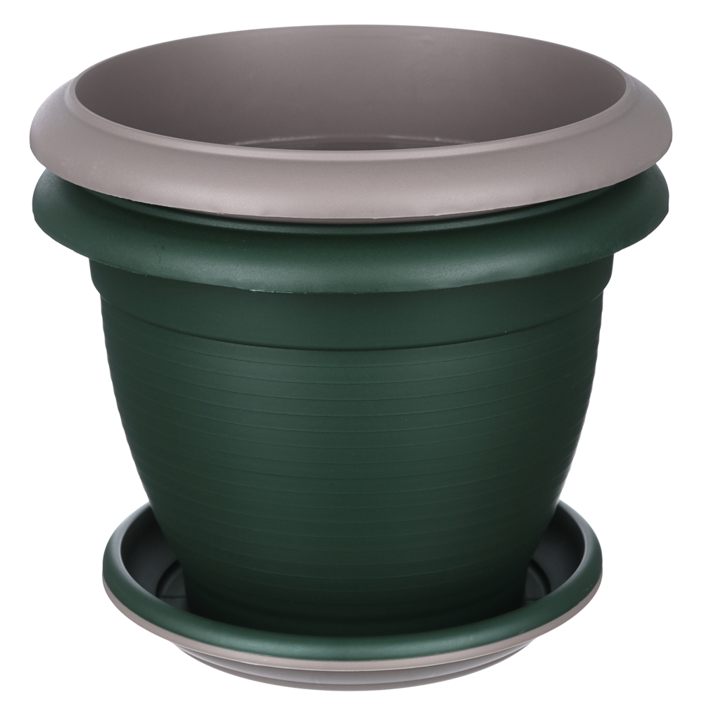 Кашпо ТЕРРА 6л с поддоном, цвет зеленый, шаде, пластик, арт.№ 164-258