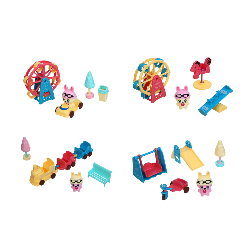 ИГРОЛЕНД Набор аксессуаров для питомца "Счастливая семья" Веселые зайчики, ABS,16,5х9х11,7см, 4 диз, арт.№ 295-259