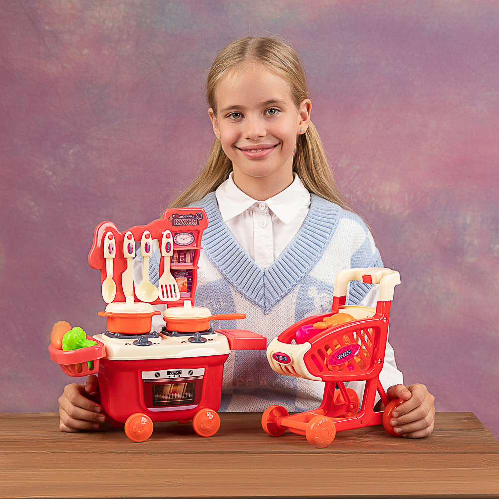 ИГРОЛЕНД Набор игровой "Любимая кухня" с тележкой в чемодане, 22х19х20 см, PE, PP, арт.№ 294-196