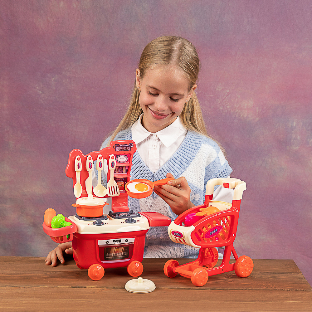 ИГРОЛЕНД Набор игровой "Любимая кухня" с тележкой в чемодане, 22х19х20 см, PE, PP, арт.№ 294-196