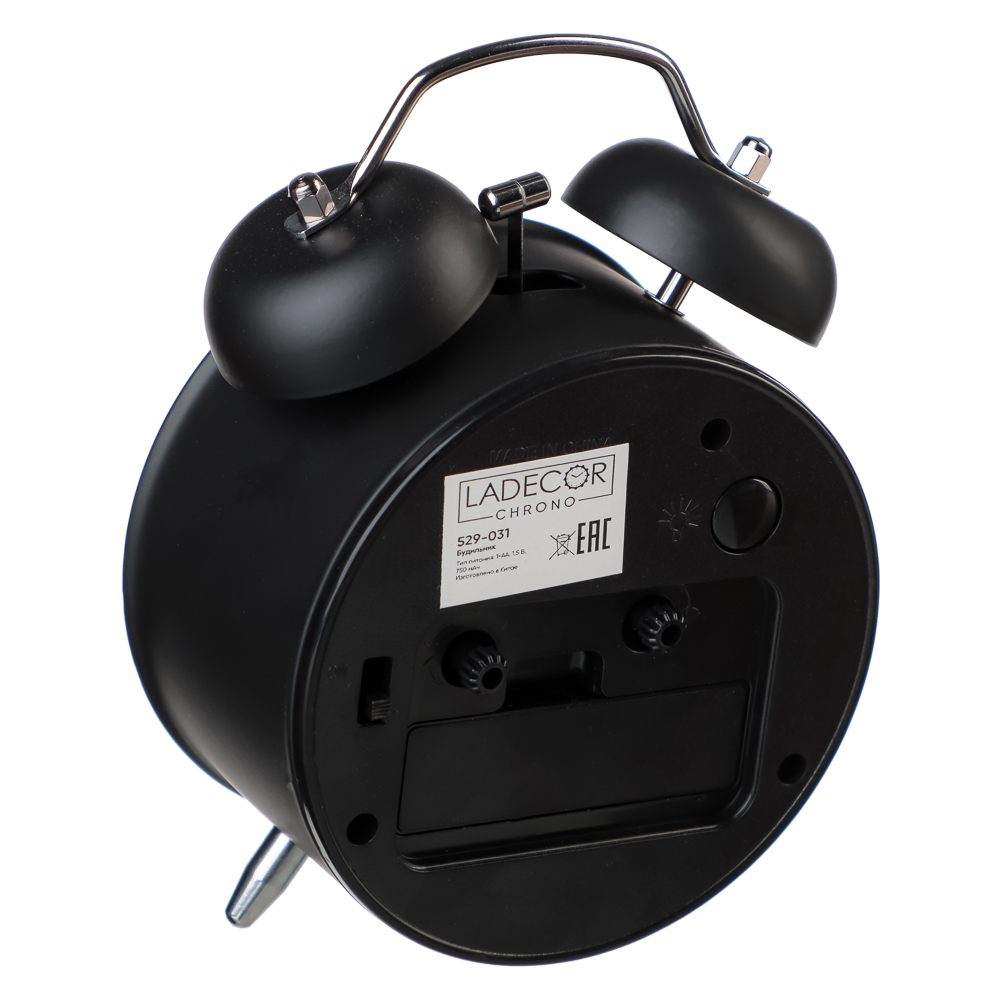 LADECOR CHRONO Будильник c подсветкой, 1xАА, 10x5,7x13,8 см, металл, черный, арт.№ 529-031
