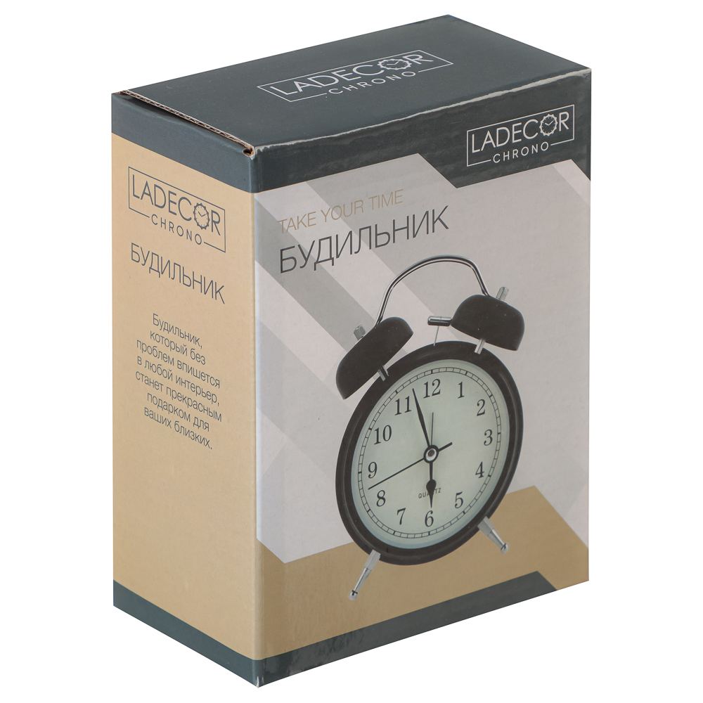 LADECOR CHRONO Будильник c подсветкой, 1xАА, 10x5,7x13,8 см, металл, черный, арт.№ 529-031