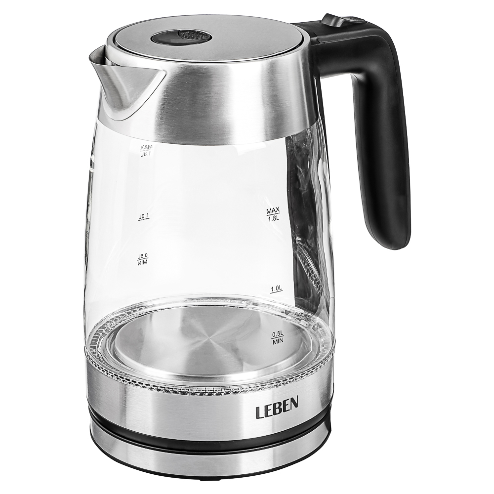 LEBEN Чайник электрический 1,8л, 1850Вт, стекло, LED подсветка, арт.№ 291-069